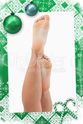 Composite image of portrait of feminine legs going up