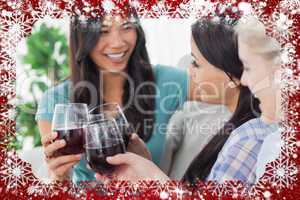Chatting friends having red wine together