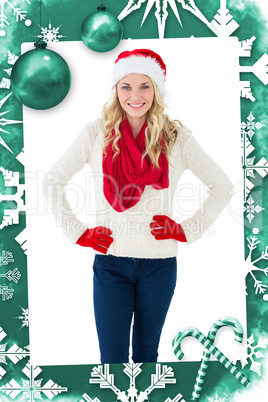 Composite image of festive blonde smiling at camera