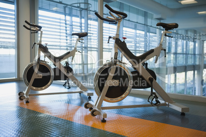 Spin bikes in fitness studio