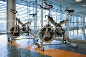 Spin bikes in fitness studio
