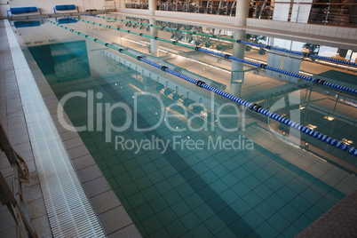 Empty swimming pool with lane markers
