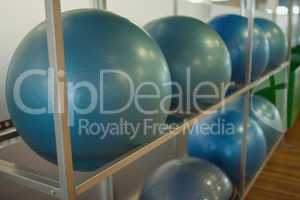 Exercise balls on rack in studio