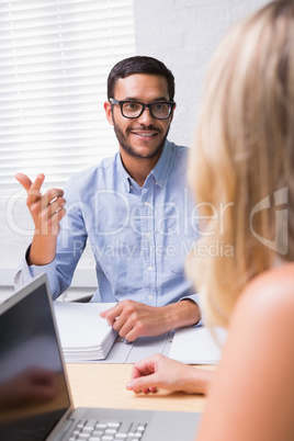 Businessman interviewing woman
