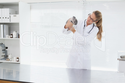 Vet holding a small rabbit