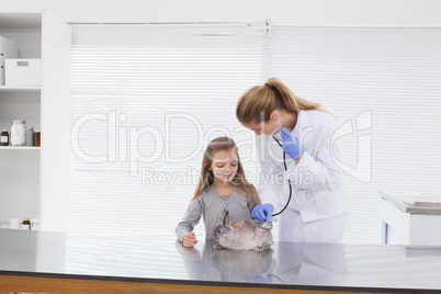 Vet examining a bunny rabbit