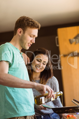 Cute couple preparing food together