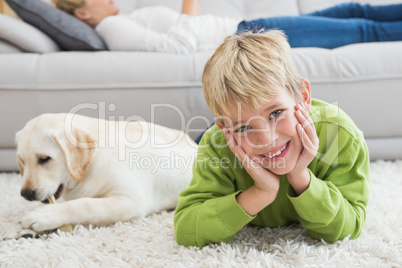 Cute little boy with his puppy