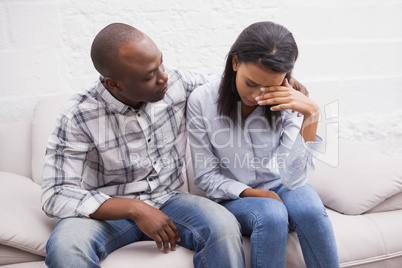 Upset woman with her therapist