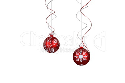 Two hanging red bauble decorations