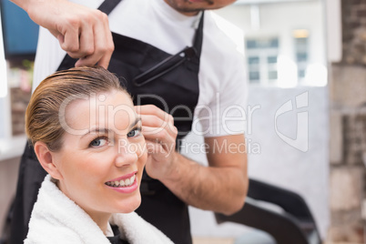 Pretty Woman With Big And Wet Hair In Open Shirt Royalty Free