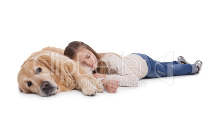 Sleeping girl with her pet dog