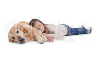 Sleeping girl with her pet dog