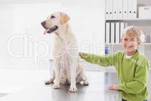 Cute dog with its cheerful owner