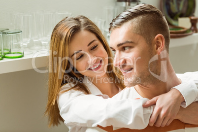 Cute couple standing and hugging