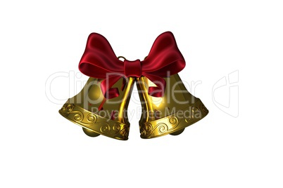 Golden bells with red ribbon