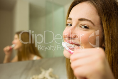 Cute couple brushing their teeth