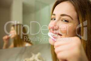 Cute couple brushing their teeth