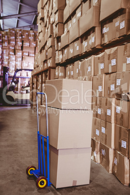 Cardboard boxes in warehouse