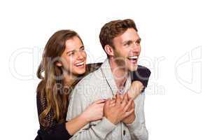 Cheerful young couple embracing