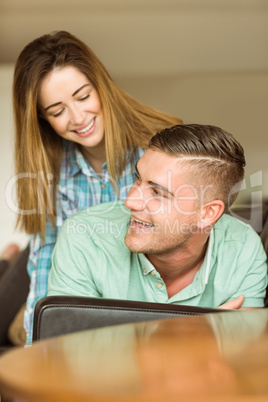 Cute couple relaxing on couch