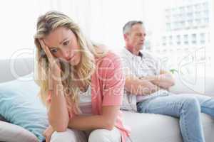 Unhappy couple are stern and having troubles