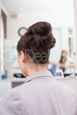 Rear view of brunettes stylish up do