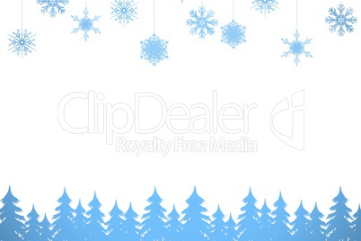 Snowflakes and fir trees in blue