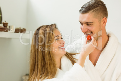 Cute couple in their bathrobes