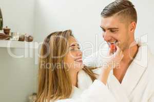 Cute couple in their bathrobes