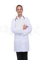 Smiling doctor holding her clipboard