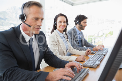 Business team working at the call center