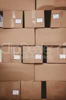 Cardboard boxes in warehouse