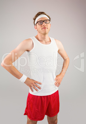 Geeky hipster posing in sportswear