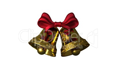 Golden bells with red ribbon