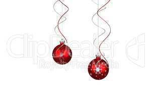 Two hanging red bauble decorations