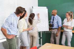 Businesswoman presenting to the team taking notes