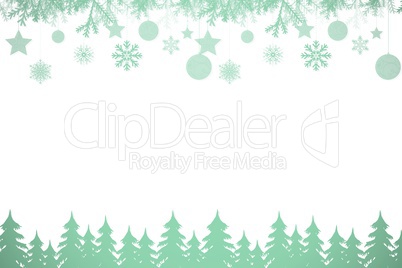 Snowflakes and fir trees in green