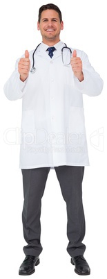 Handsome doctor showing thumbs up