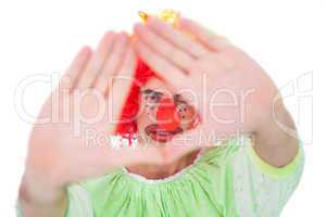 Funny clown framing with hands