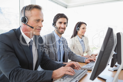 Business team working at a call center