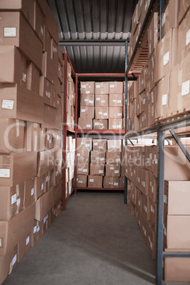 Shelves with boxes in warehouse