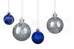 Blue and silver christmas baubles