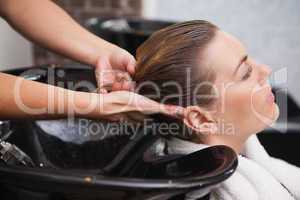 Customer getting their hair washed