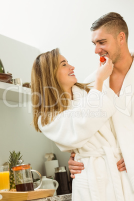 Cute couple in their bathrobes