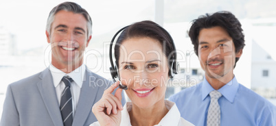 Businesswoman wearing her headset