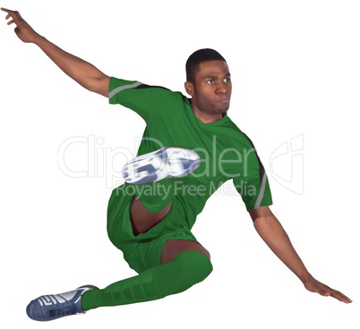Football player in green jumping Football player in green jumping