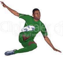 Football player in green jumping