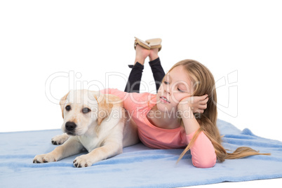 Happy little girl with her puppy