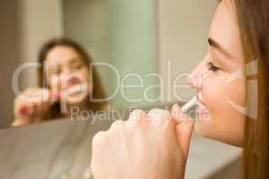 Cute couple brushing their teeth